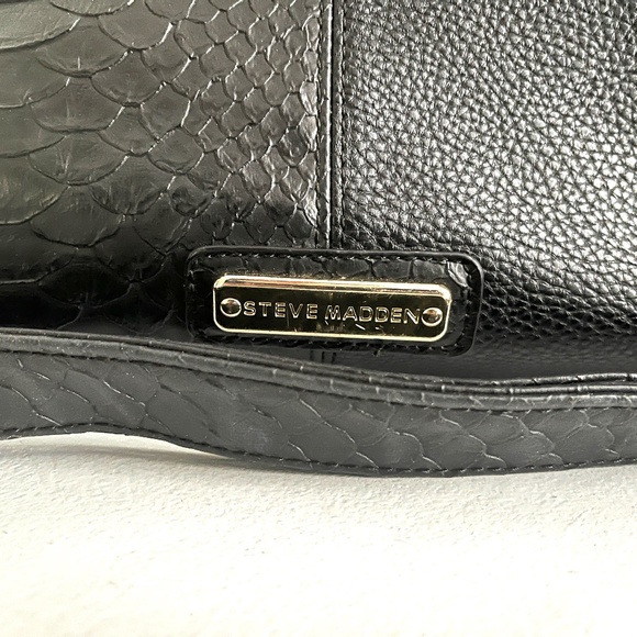 😍🌻 Steve Madden Medium Purse Satchel Shoulder Bag Black Snake Vegan Leather - Picture 2 of 14